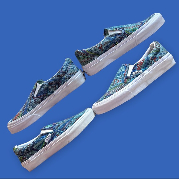🎉 HOST PICK🎉 NWB Vans Classic Slip On Abstract Design & Teal Color Wash. Sz W5 - Picture 6 of 8
